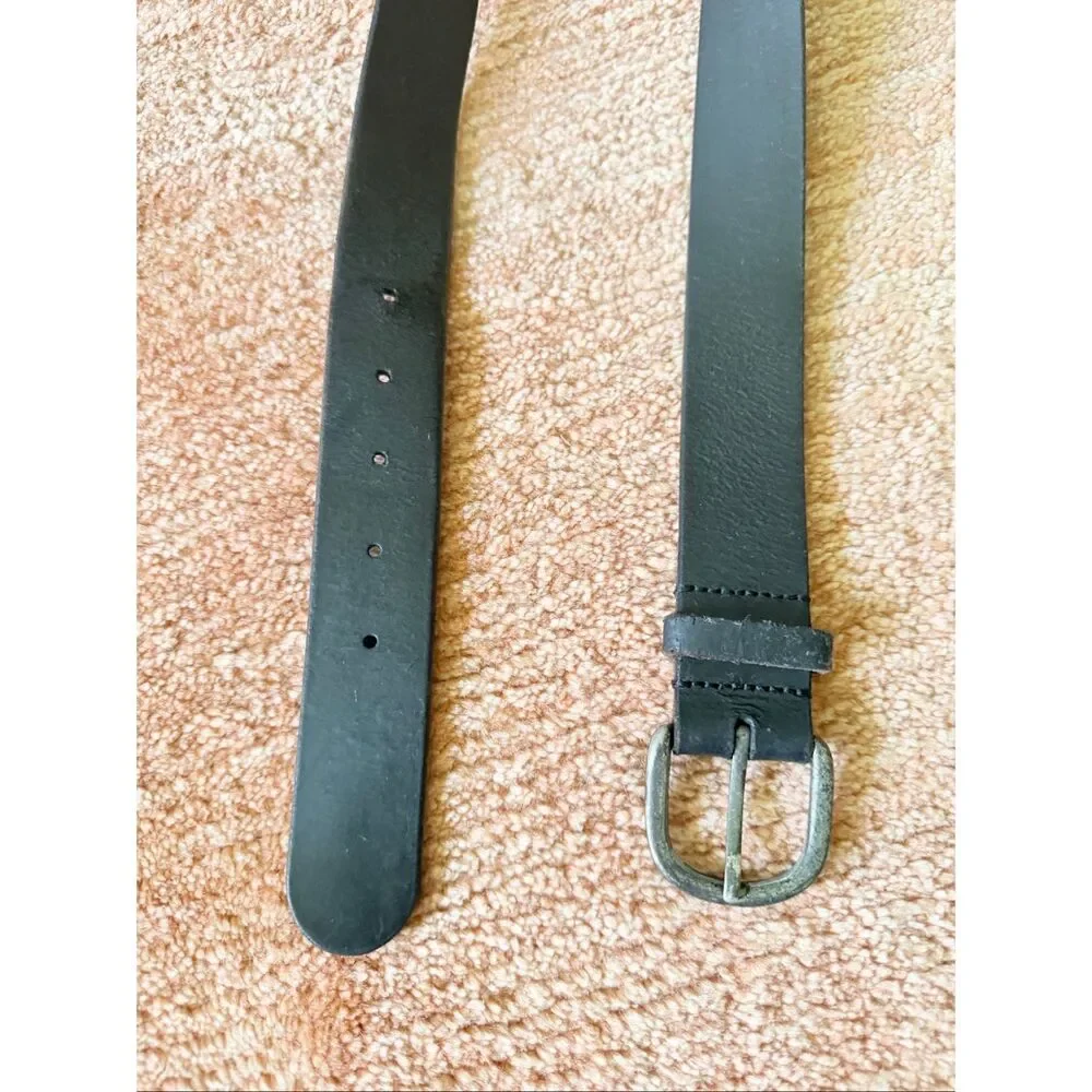 Unbranded Genuine Leather Black Belt Antique Silver Buckle Casual Minimalist 36